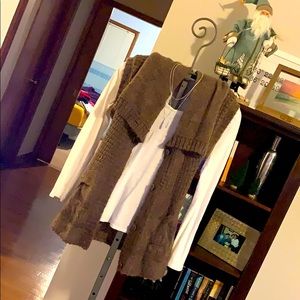Sleeveless Duster Length Cardigan with Pockets